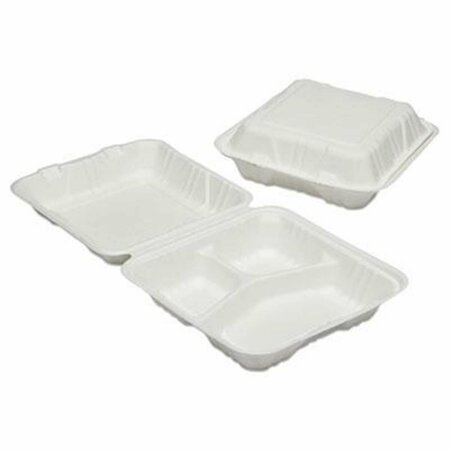 DESORDEN 735001 9 x 9 x 3 in. Clamshell Hinged Lid Togo Food Containers  3 Compartment DE3193441